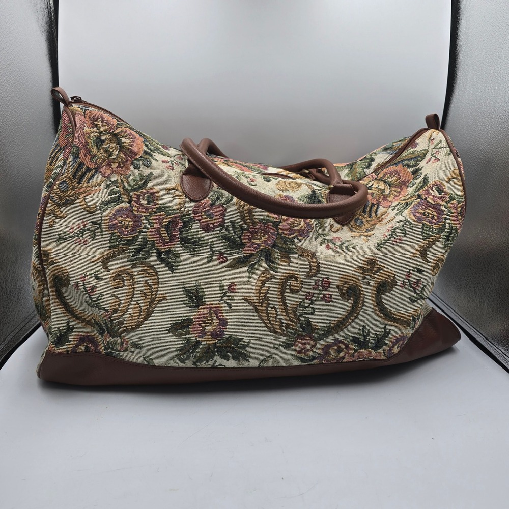 Generation Sport Duffel Bag Womens Large Floral Tapestry Brown Trim Weekender